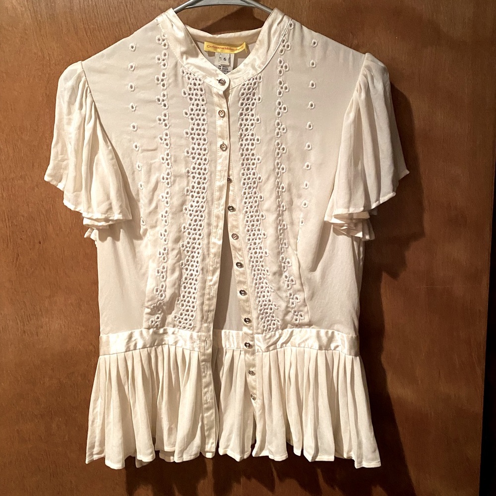 White silk top with ruffles
